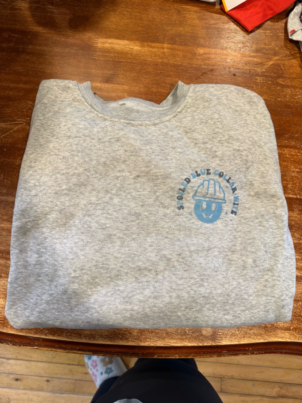 Gray Crewneck Sweatshirt with Blue Logo